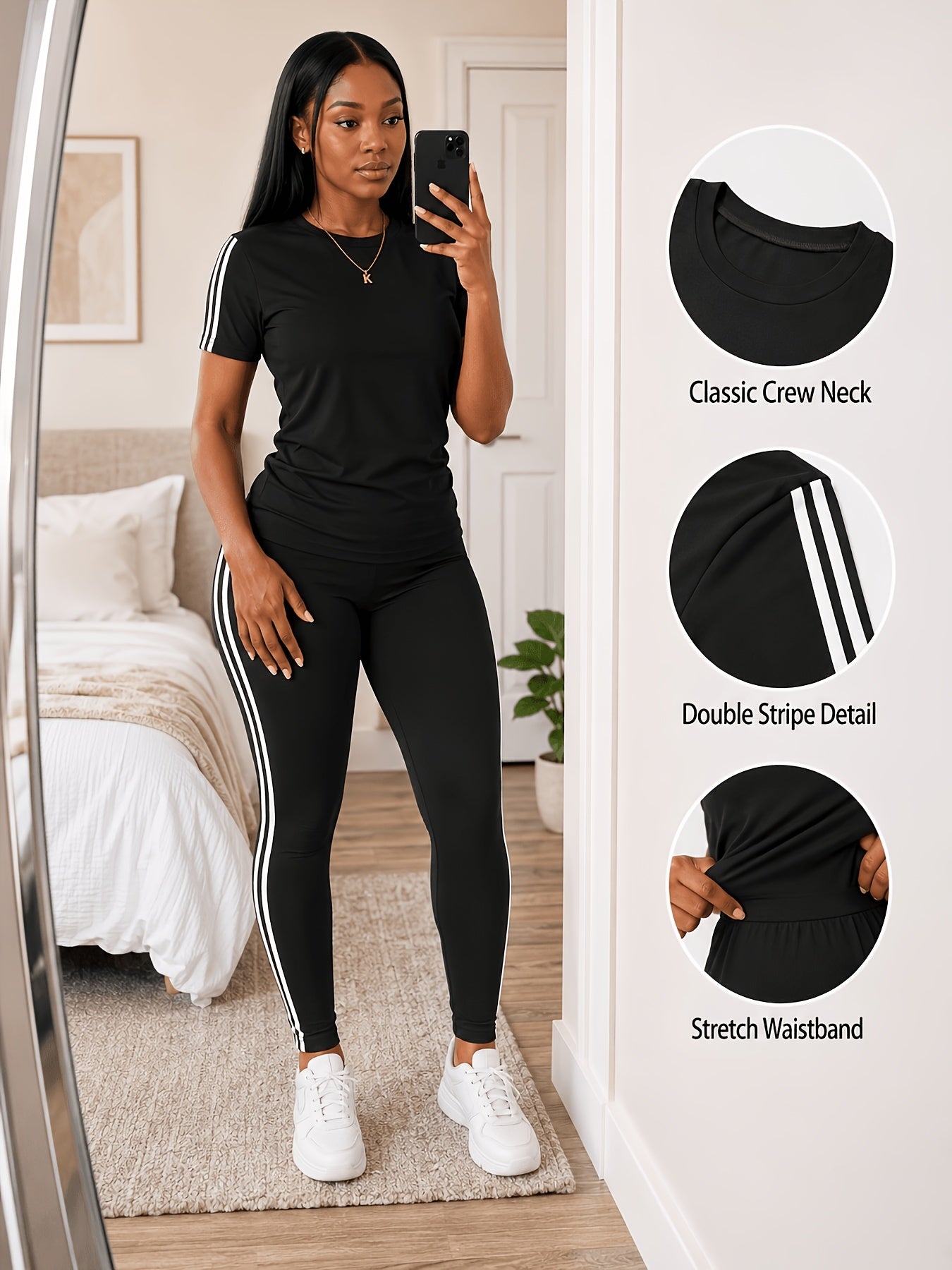 Women's Two-Piece Pants Set - Striped Casual Matching Outfit – Sizes S–XXL detail view