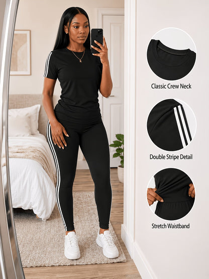 Women's Two-Piece Pants Set - Striped Casual Matching Outfit – Sizes S–XXL detail view
