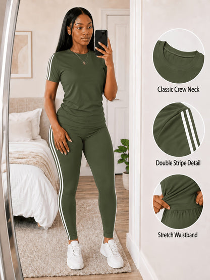 Women's Two-Piece Pants Set - Striped Casual Matching Outfit – Sizes S–XXL detail view