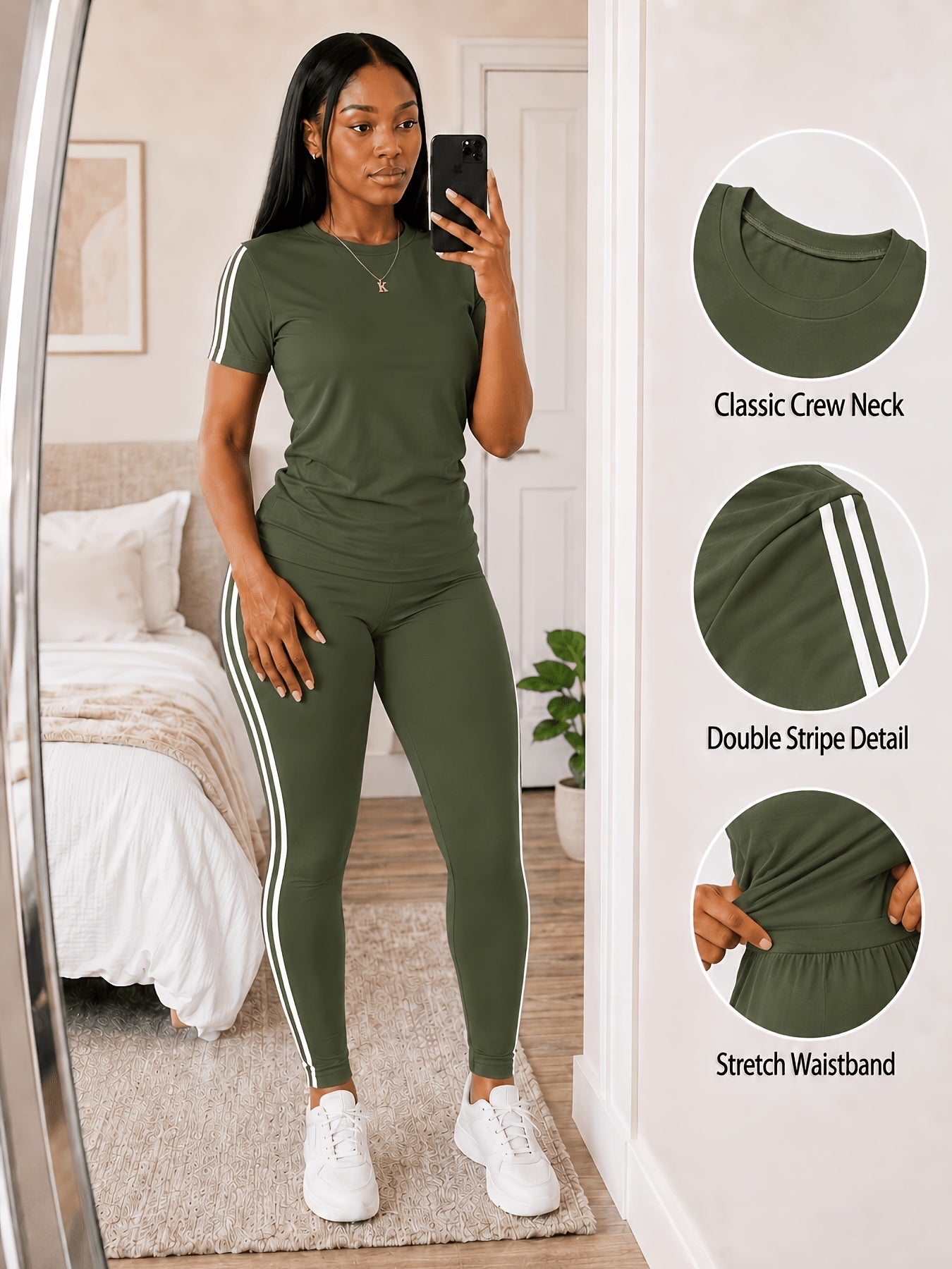 Women's Two-Piece Pants Set - Striped Casual Matching Outfit – Sizes S–XXL – Grey option – main product image