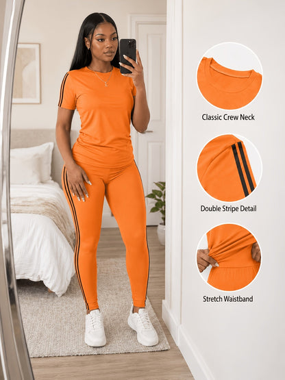 Women's Two-Piece Pants Set - Striped Casual Matching Outfit – Sizes S–XXL – Grey option – view 2