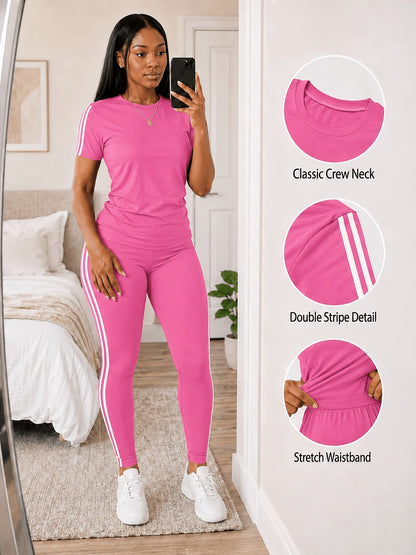 Women's Two-Piece Pants Set - Striped Casual Matching Outfit – Sizes S–XXL – Grey option – view 3