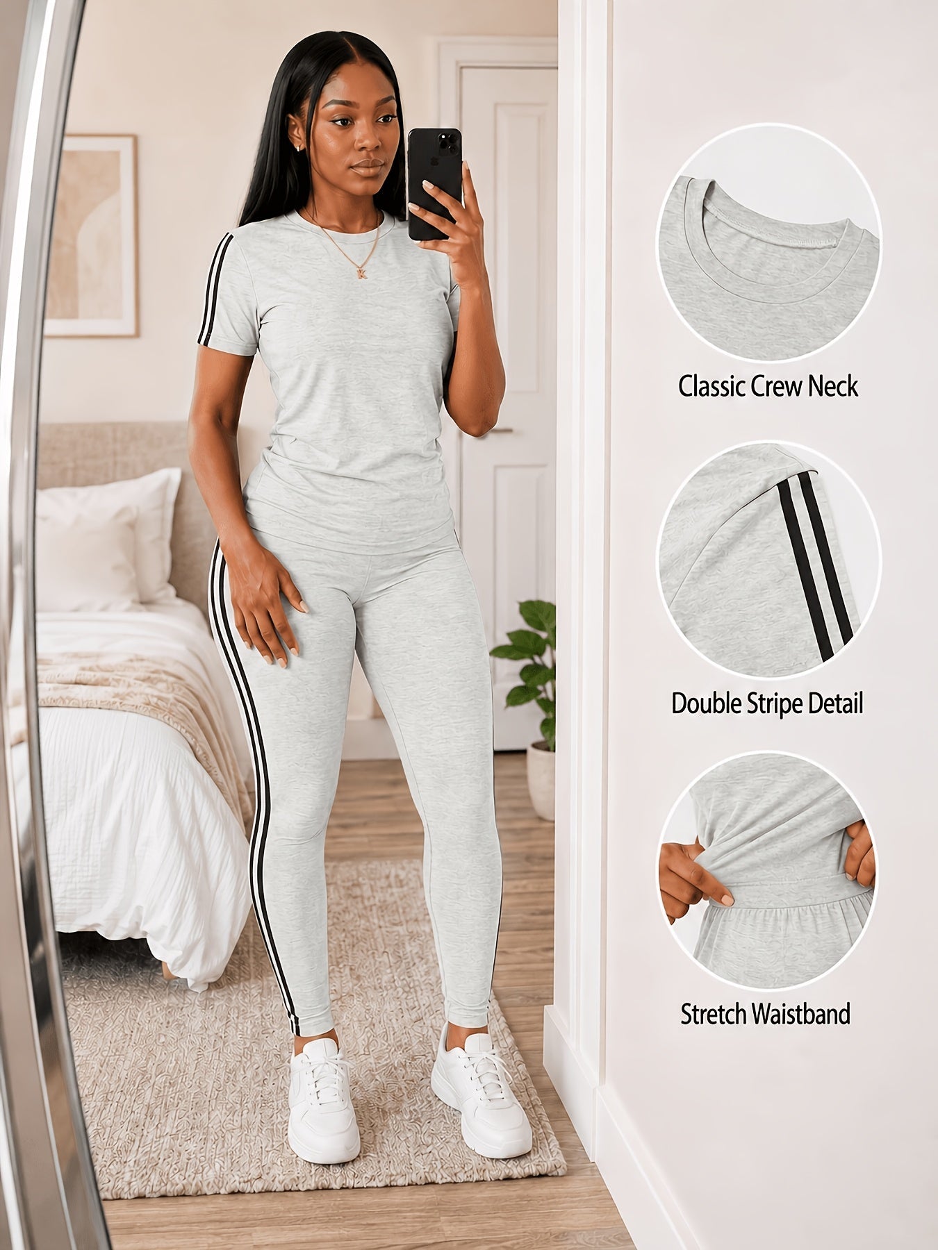 Women's Two-Piece Pants Set - Striped Casual Matching Outfit – Sizes S–XXL – Grey option – view 7