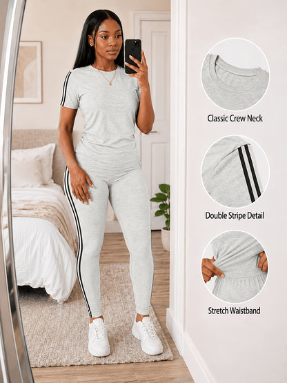 Women's Two-Piece Pants Set - Striped Casual Matching Outfit – Sizes S–XXL – Grey option – view 7