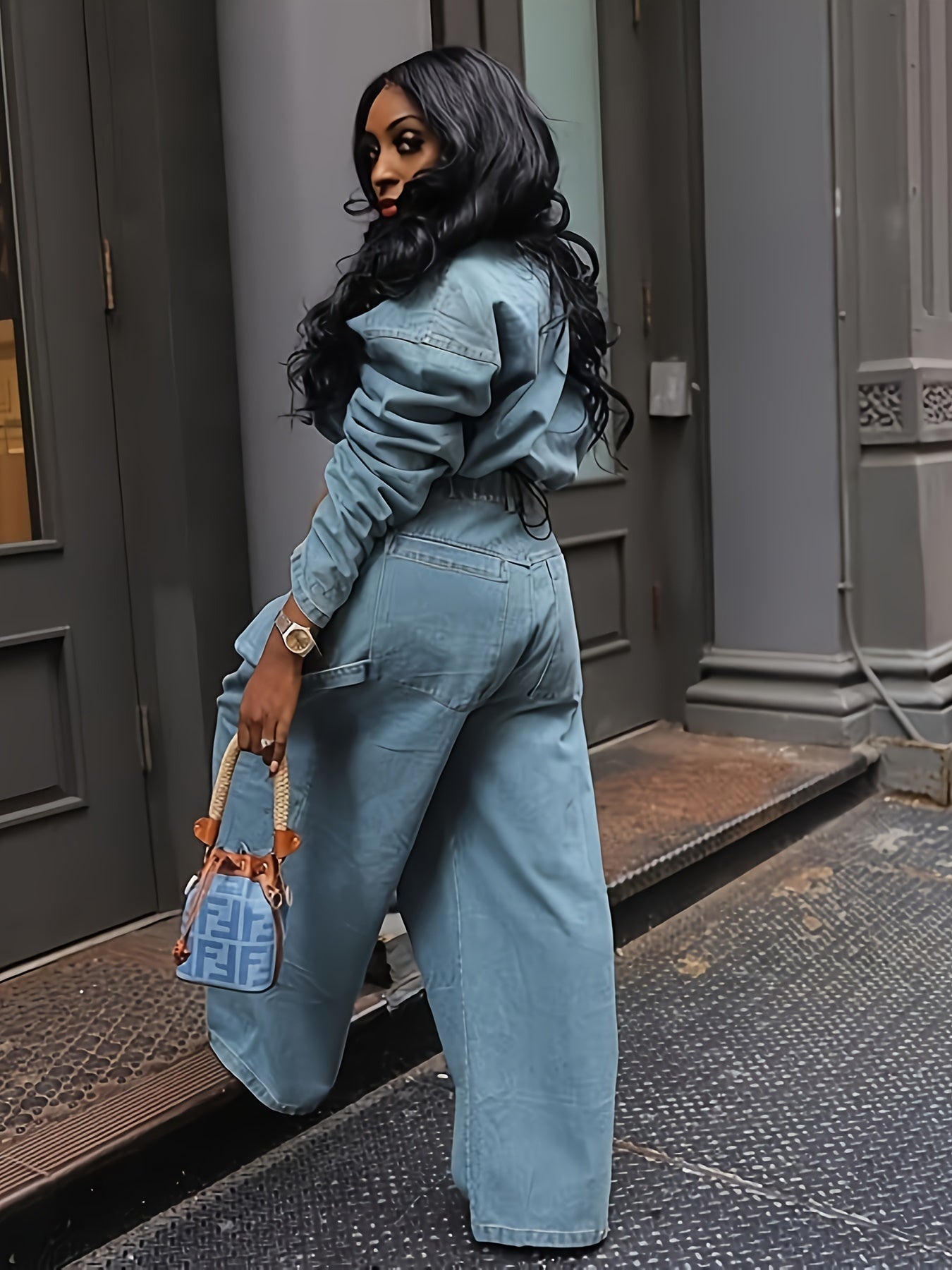 Women's Two-Piece Pants Set - Zip Detail Workwear Matching Outfit detail view
