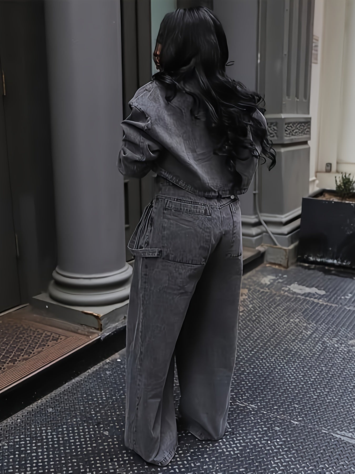 Women's Two-Piece Pants Set - Zip Detail Workwear Matching Outfit detail view