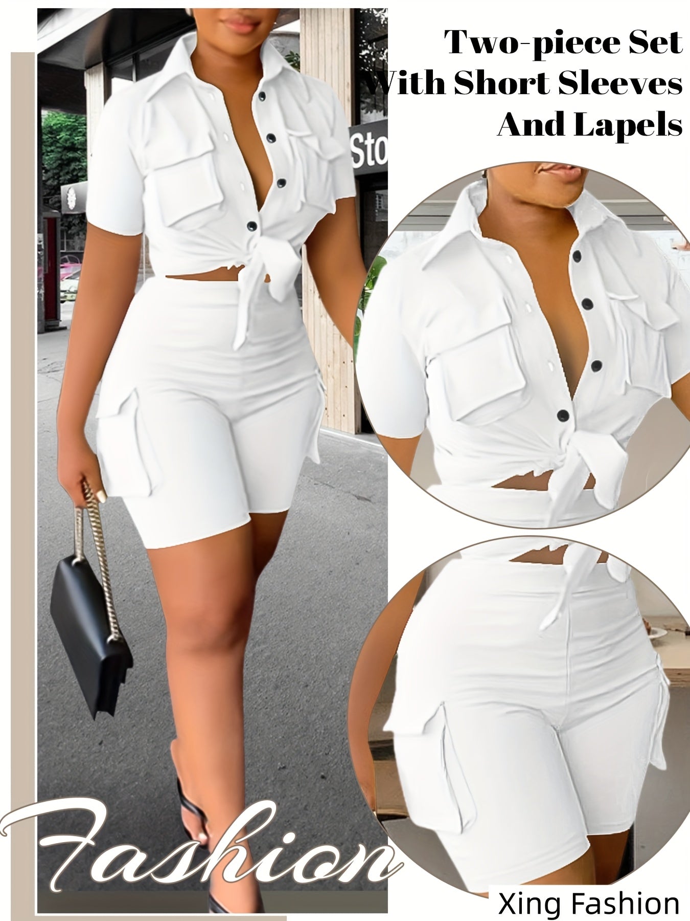 Women's Two-Piece Shorts Set - Button Detail Casual Matching Outfit – Sizes S–XXL detail view