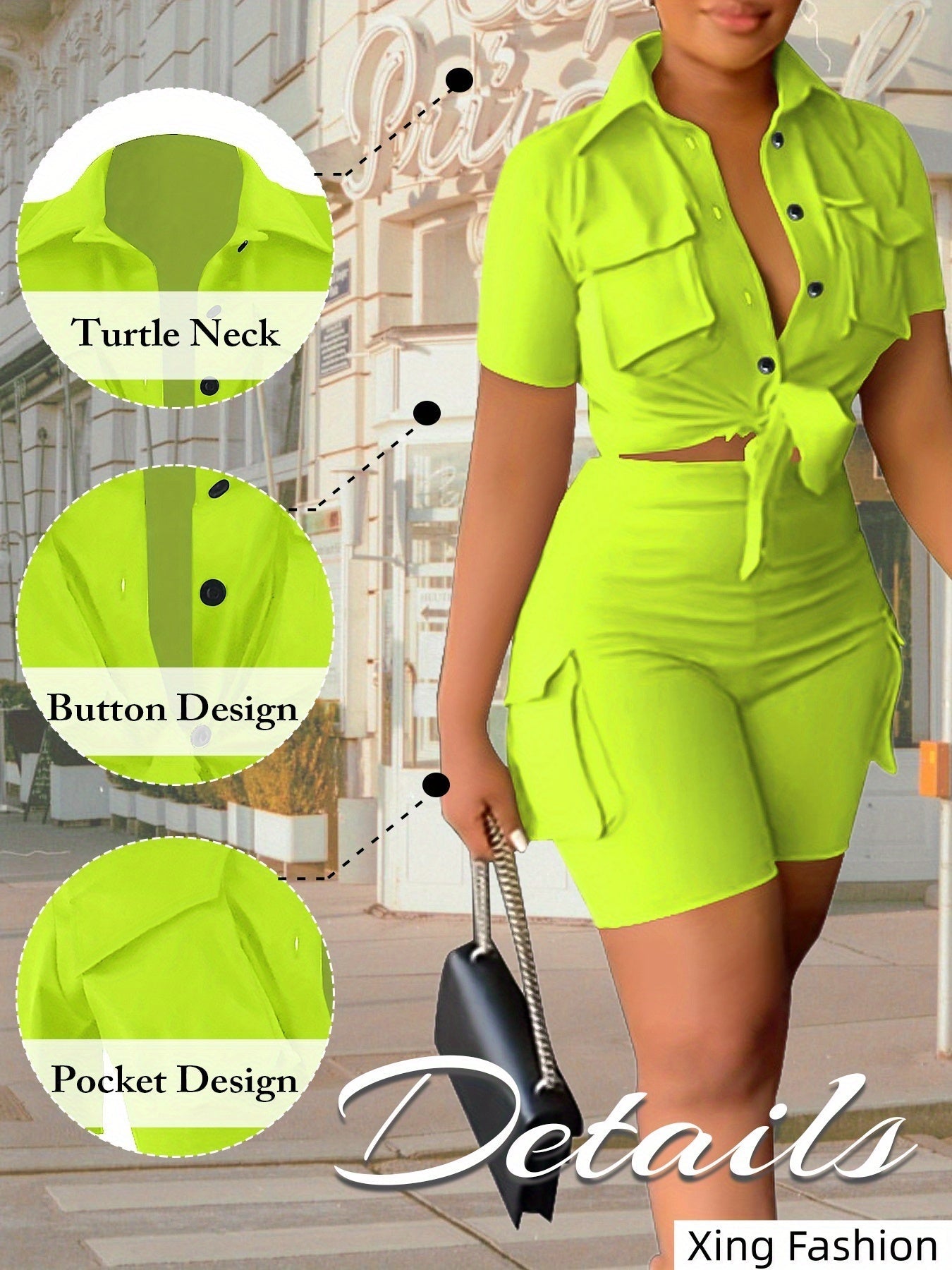 Women's Two-Piece Shorts Set - Button Detail Casual Matching Outfit – Sizes S–XXL detail view