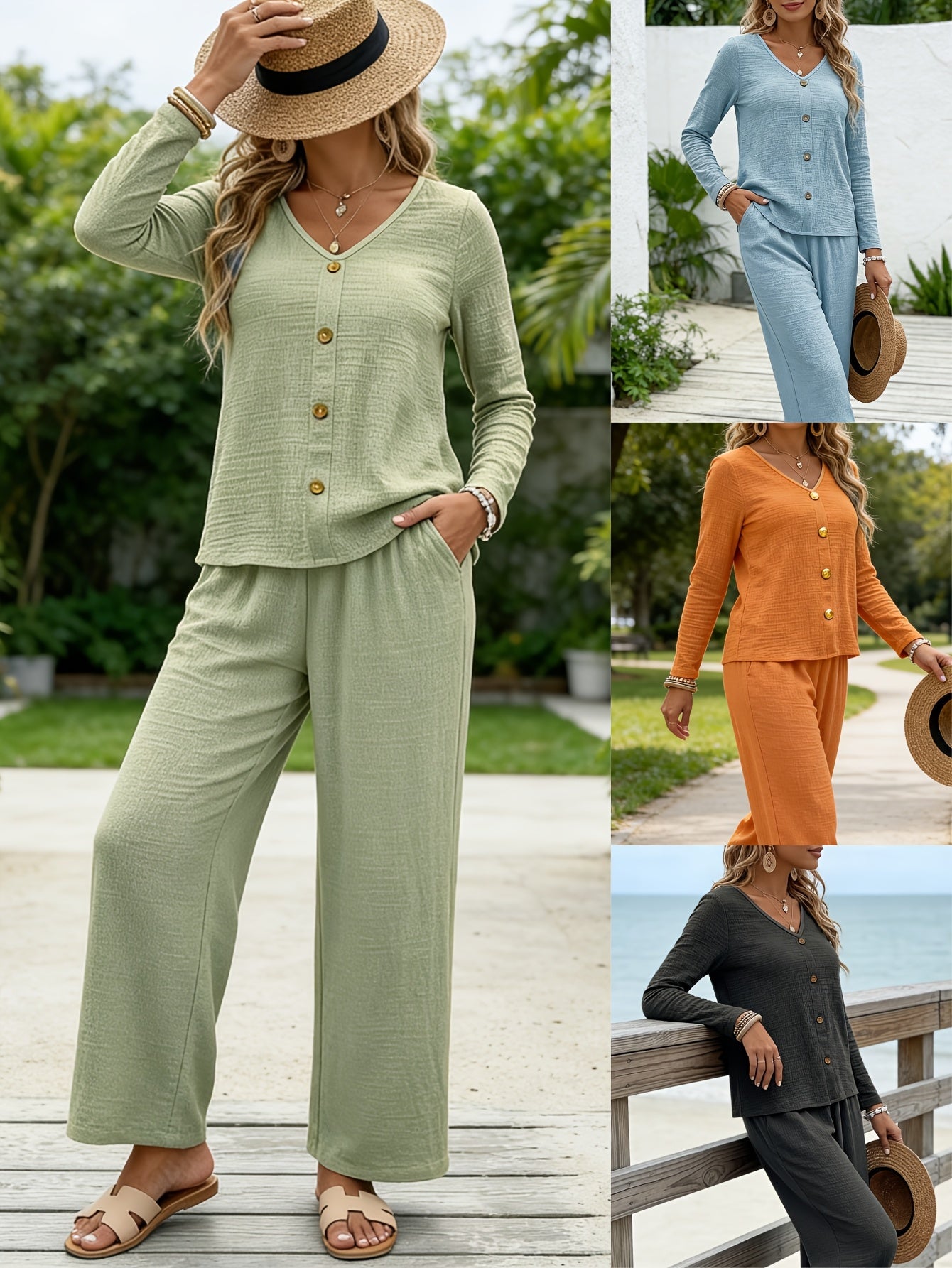 Women's Two-Piece Shorts Set - Button Detail Casual Matching Outfit – Sizes L–XXL detail view