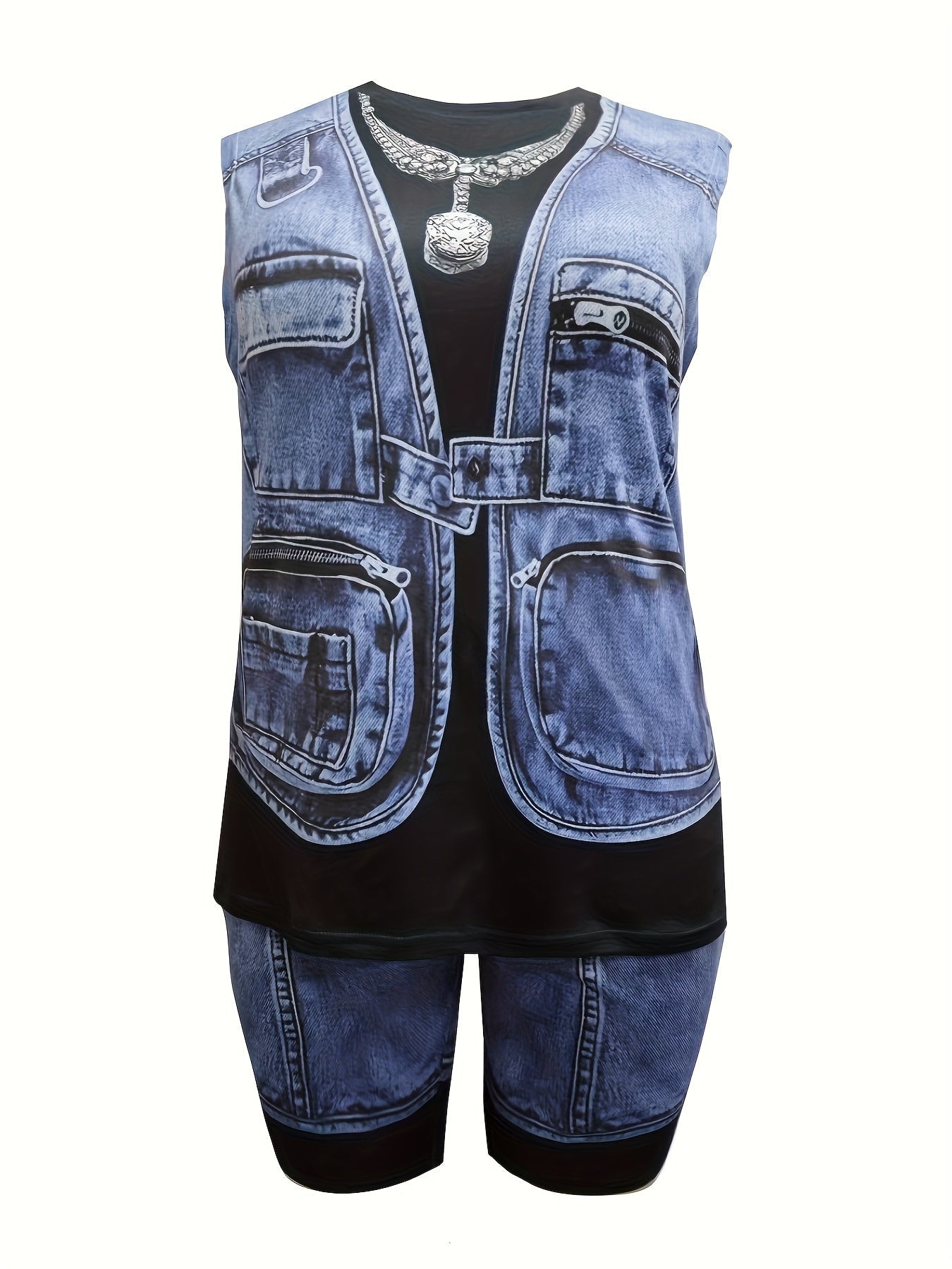 Women's Two-Piece Shorts Set - Graphic Print – Black / White detail view