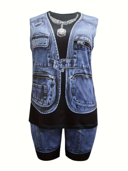 Women's Two-Piece Shorts Set - Graphic Print – Black / White detail view