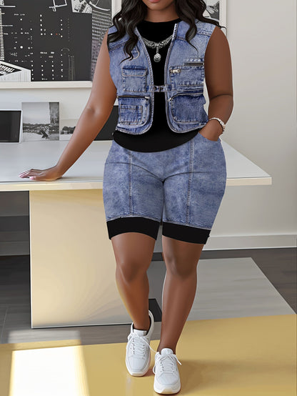 Women's Two-Piece Shorts Set - Graphic Print – Black / White detail view