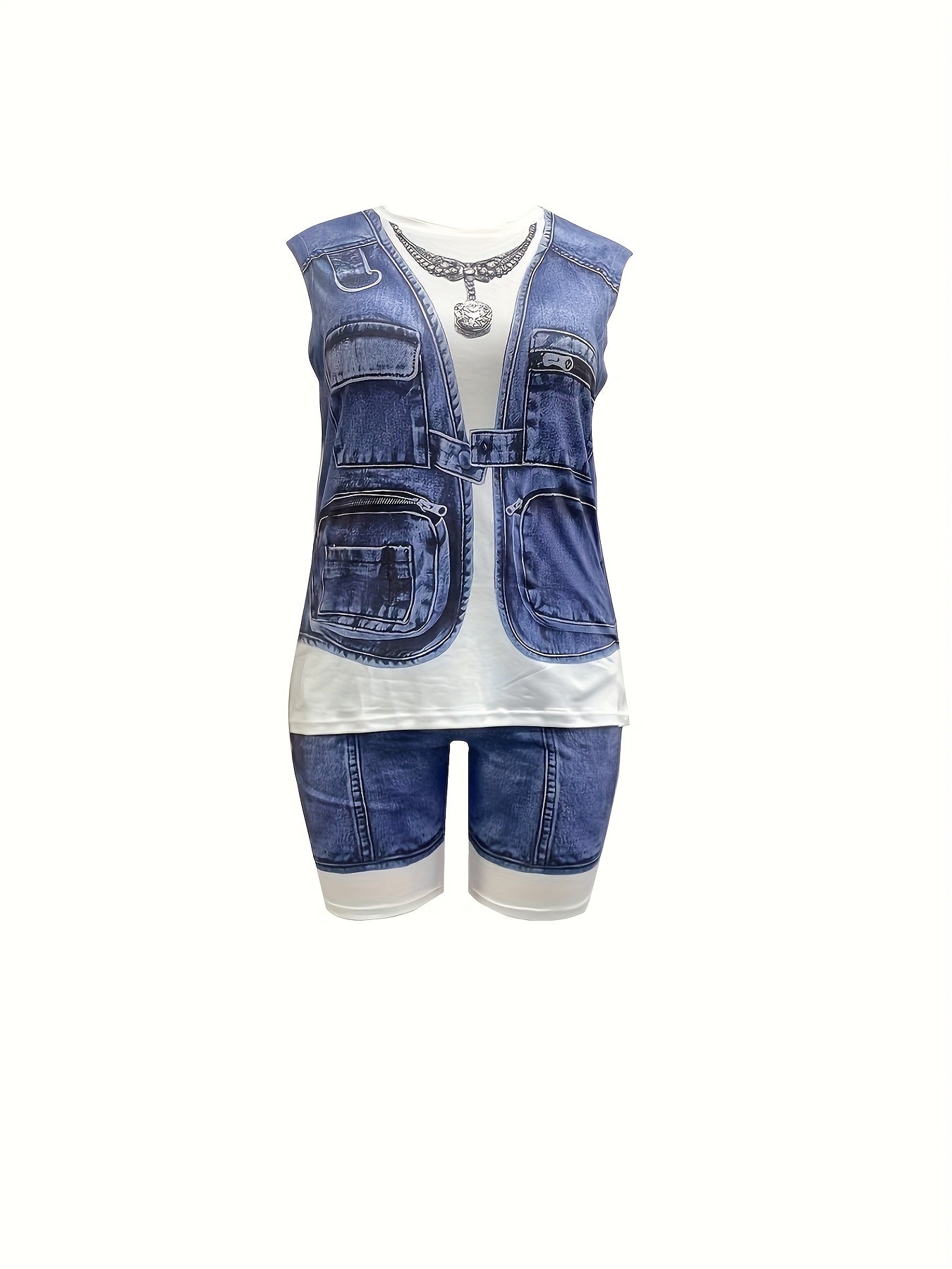 Women's Two-Piece Shorts Set - Graphic Print – Black / White detail view