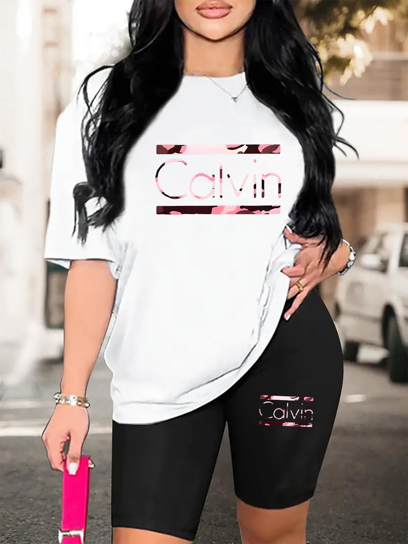 Women's Two-Piece Shorts Set - Graphic Print Casual Matching Outfit – Sizes S–XXL detail view