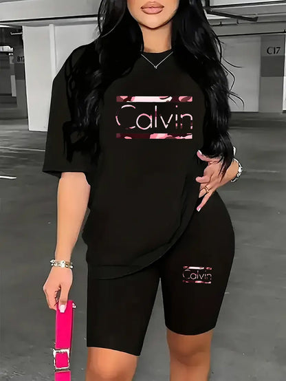 Women's Two-Piece Shorts Set - Graphic Print Casual Matching Outfit – Sizes S–XXL – Black option – view 3