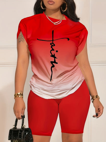 Women's Two-Piece Shorts Set - Graphic Print – Sizes 1XL–5XL detail view