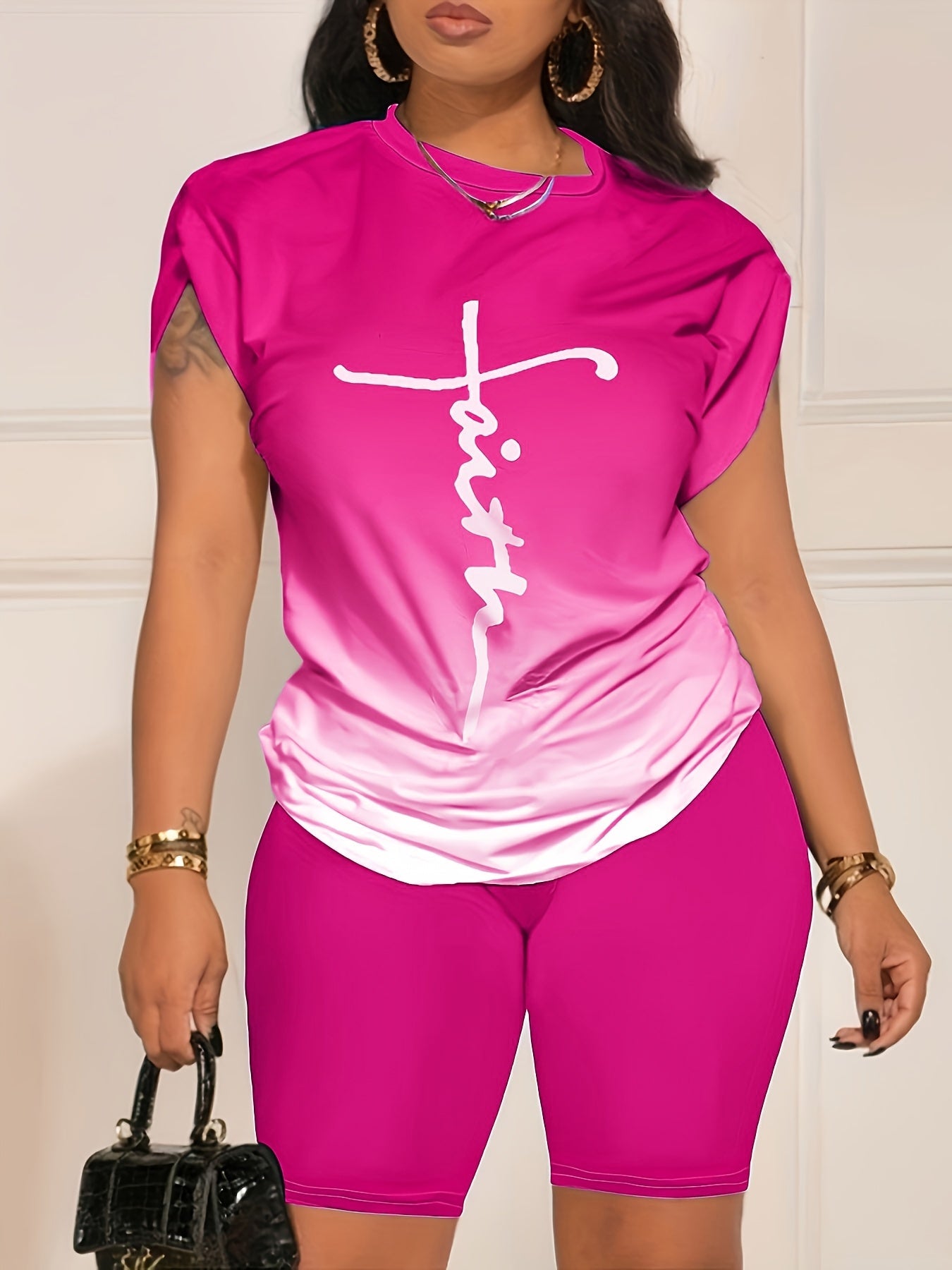 Women's Two-Piece Shorts Set - Graphic Print – Sizes 1XL–5XL detail view