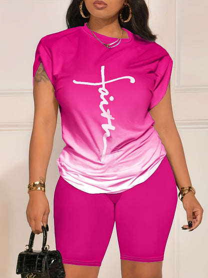 Women's Two-Piece Shorts Set - Graphic Print – Sizes 1XL–5XL detail view