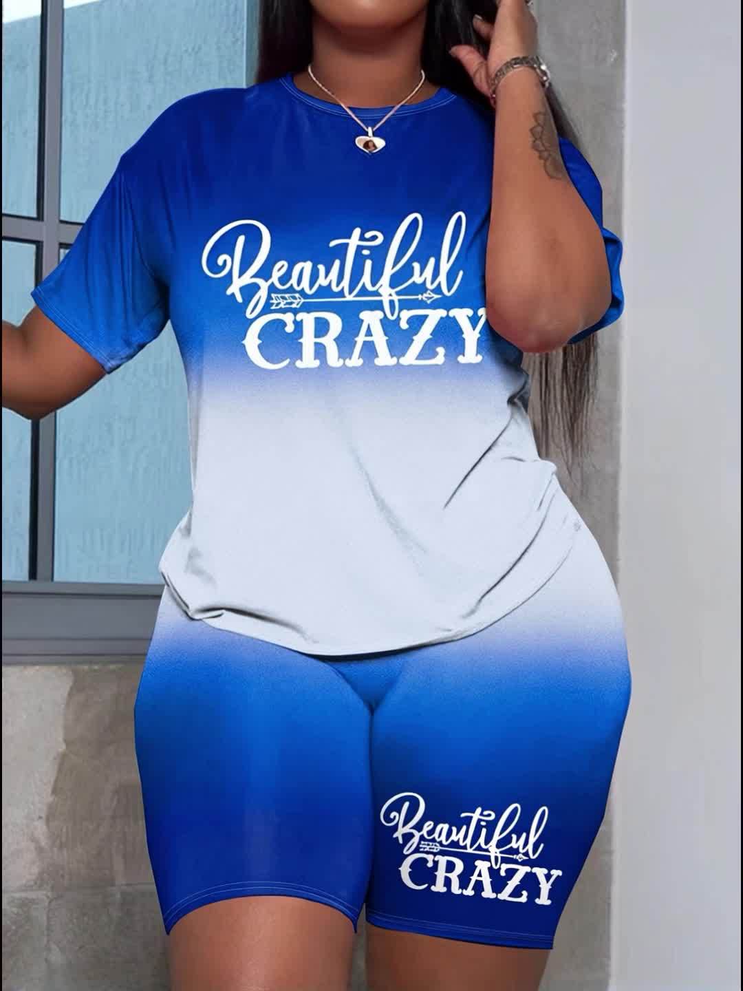 Women's Two-Piece Shorts Set - Graphic Print – Sky Blue detail view