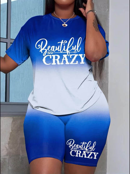 Women's Two-Piece Shorts Set - Graphic Print – Sky Blue detail view