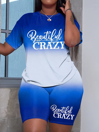 Women's Two-Piece Shorts Set - Graphic Print – Sky Blue detail view