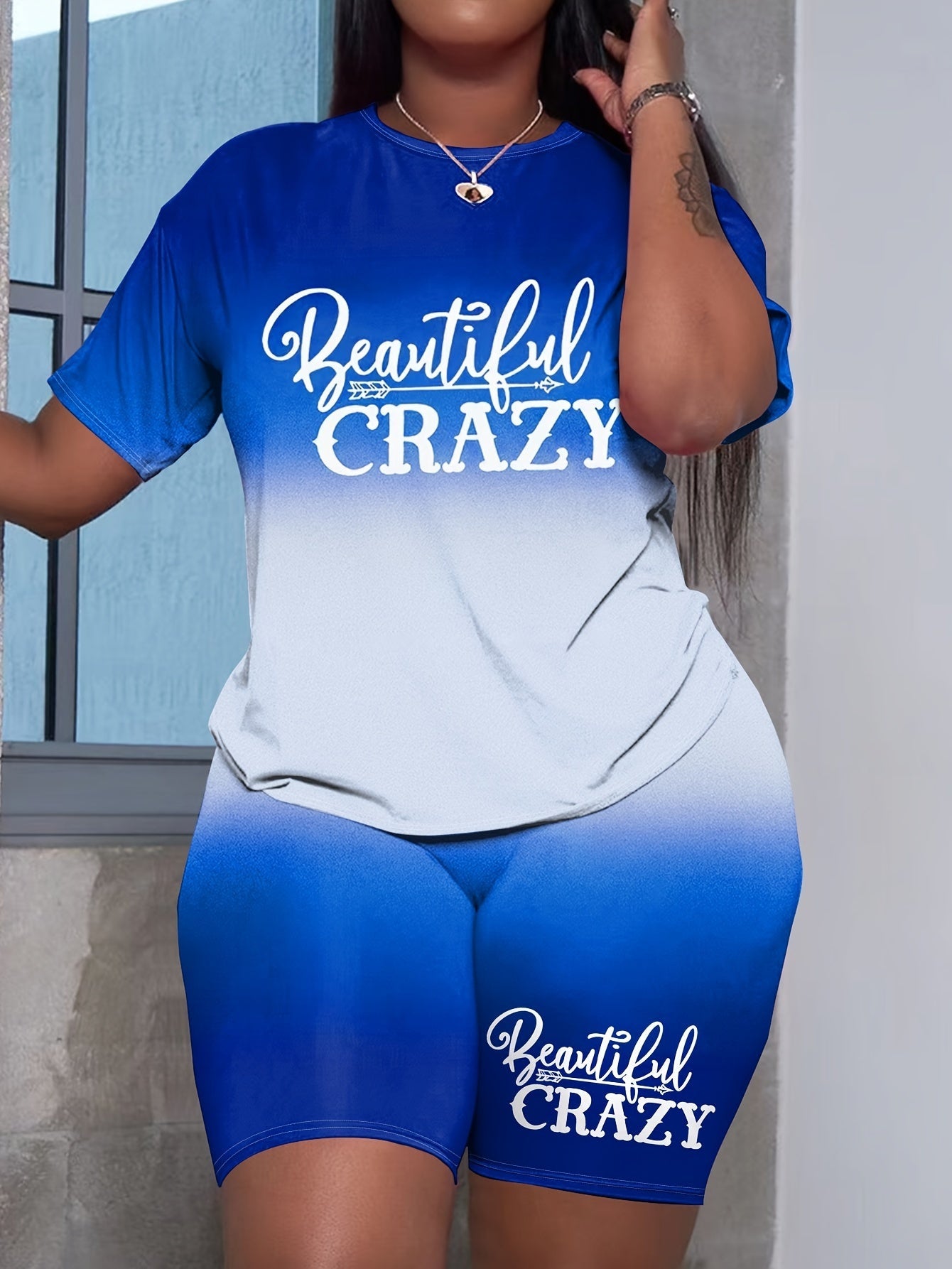 Women's Two-Piece Shorts Set - Graphic Print – Sky Blue – Blue option – main product image