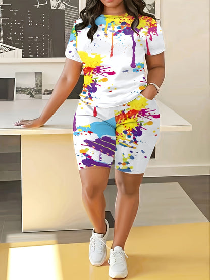 Women's Two-Piece Shorts Set - Graphic Print – White / Black – view 9