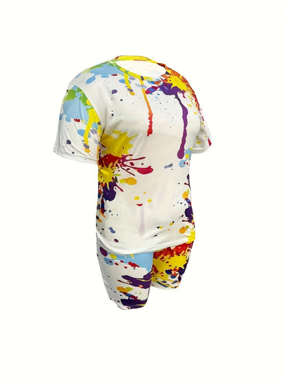 Women's Two-Piece Shorts Set - Graphic Print – White / Black – view 11