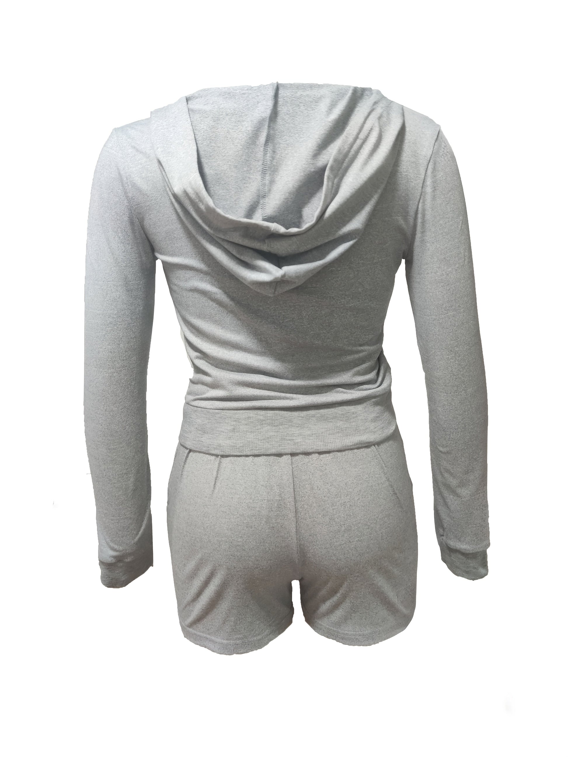 Women's Two-Piece Shorts Set - Knit Casual Matching Outfit – Silvery Grey detail view