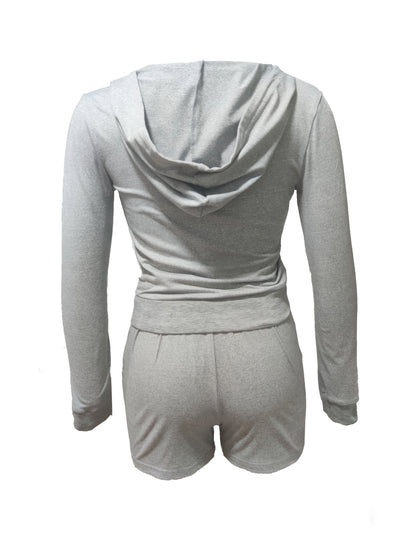 Women's Two-Piece Shorts Set - Knit Casual Matching Outfit – Silvery Grey detail view