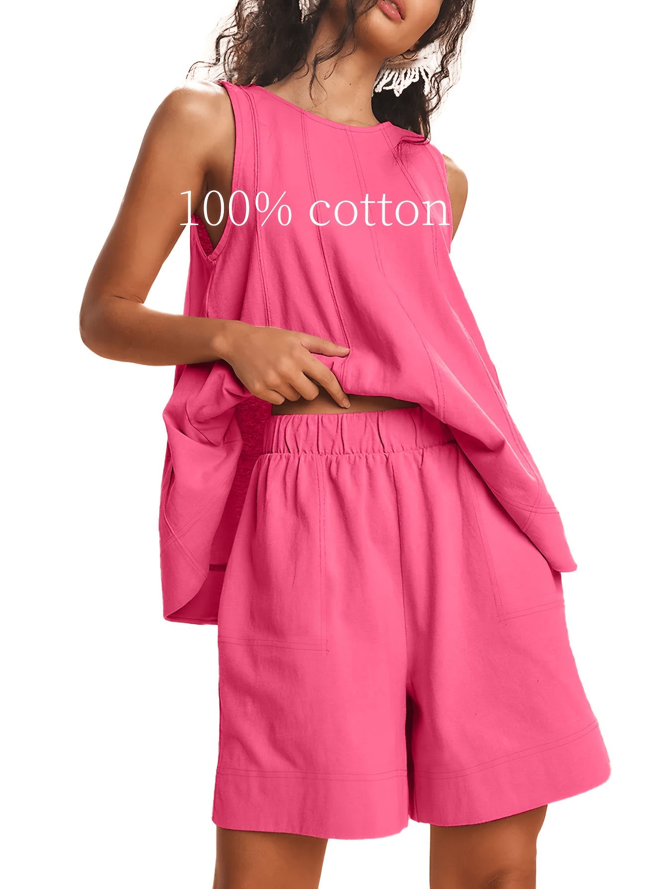 Women's Two-Piece Shorts Set - Solid Color – Beige / Tan detail view