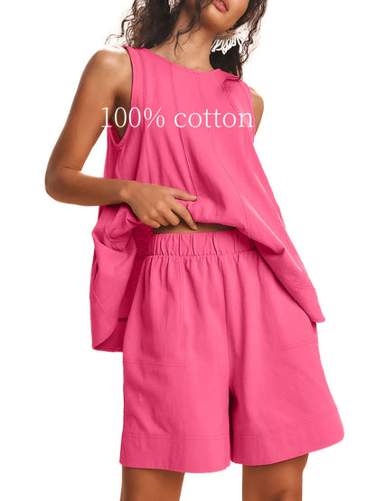 Women's Two-Piece Shorts Set - Solid Color – Beige / Tan detail view