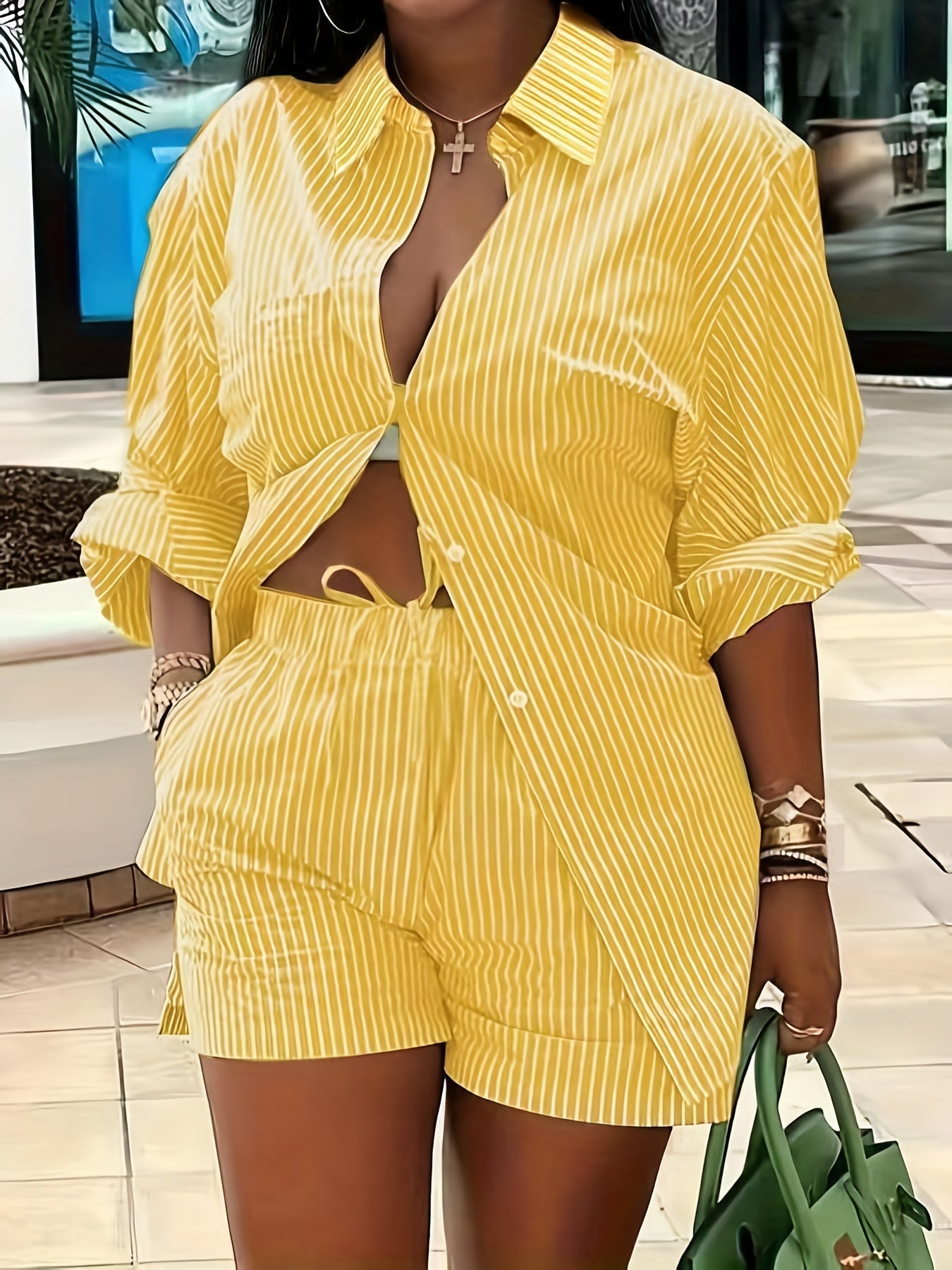 Women's Two-Piece Shorts Set - Striped Casual Matching Outfit – Sizes 1XL–4XL – view 8