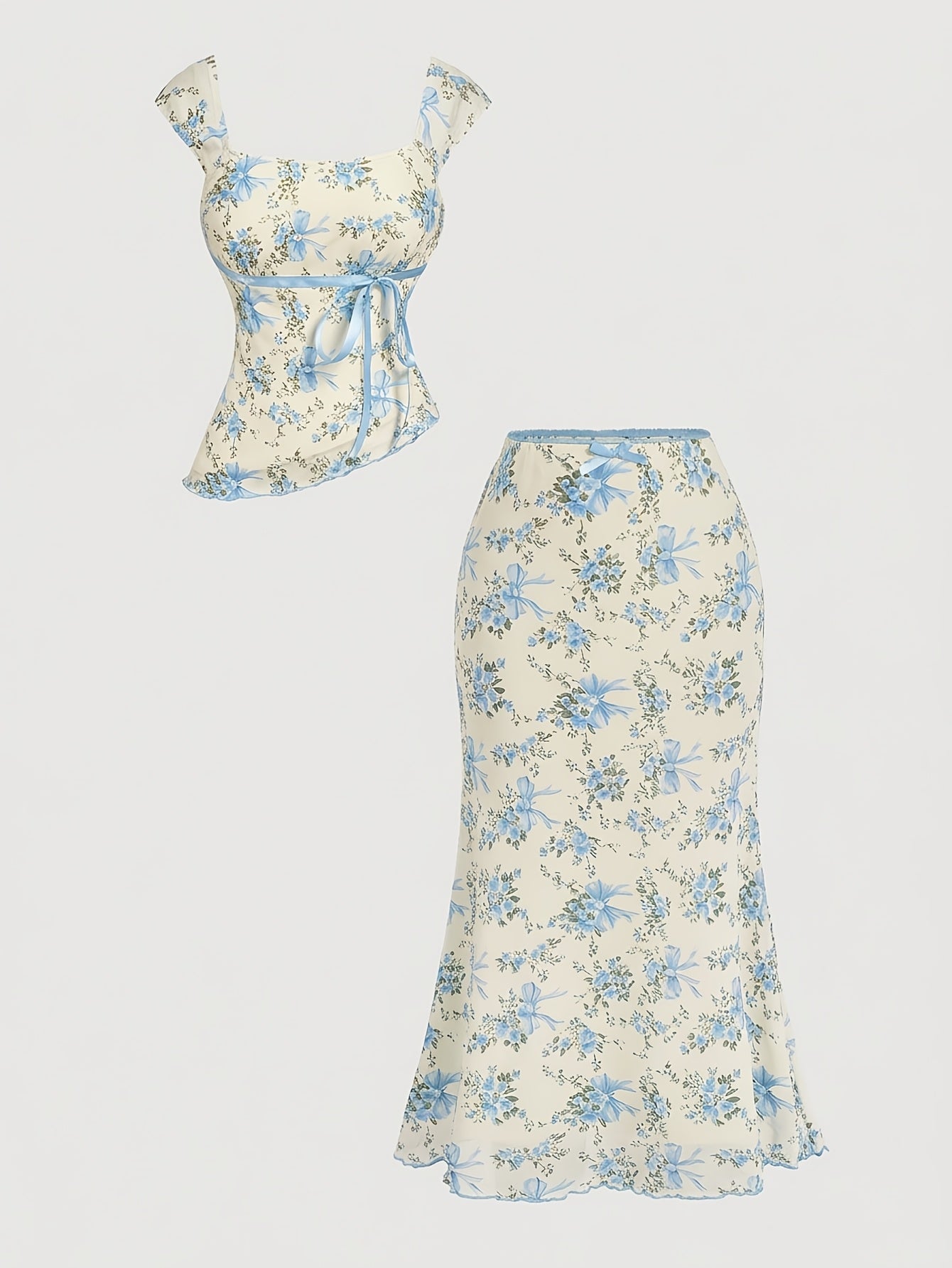 Women's Two-Piece Skirt Set - Floral Print Workwear Look 1141 – view 2