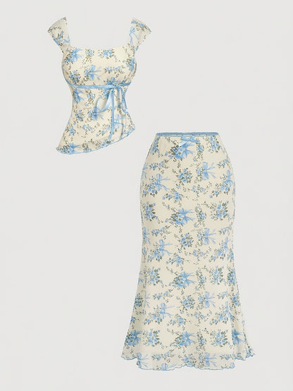 Women's Two-Piece Skirt Set - Floral Print Workwear Look 1141 – view 2