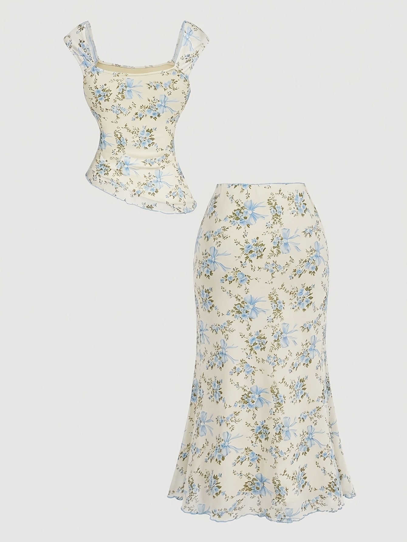 Women's Two-Piece Skirt Set - Floral Print Workwear Look 1141 detail view