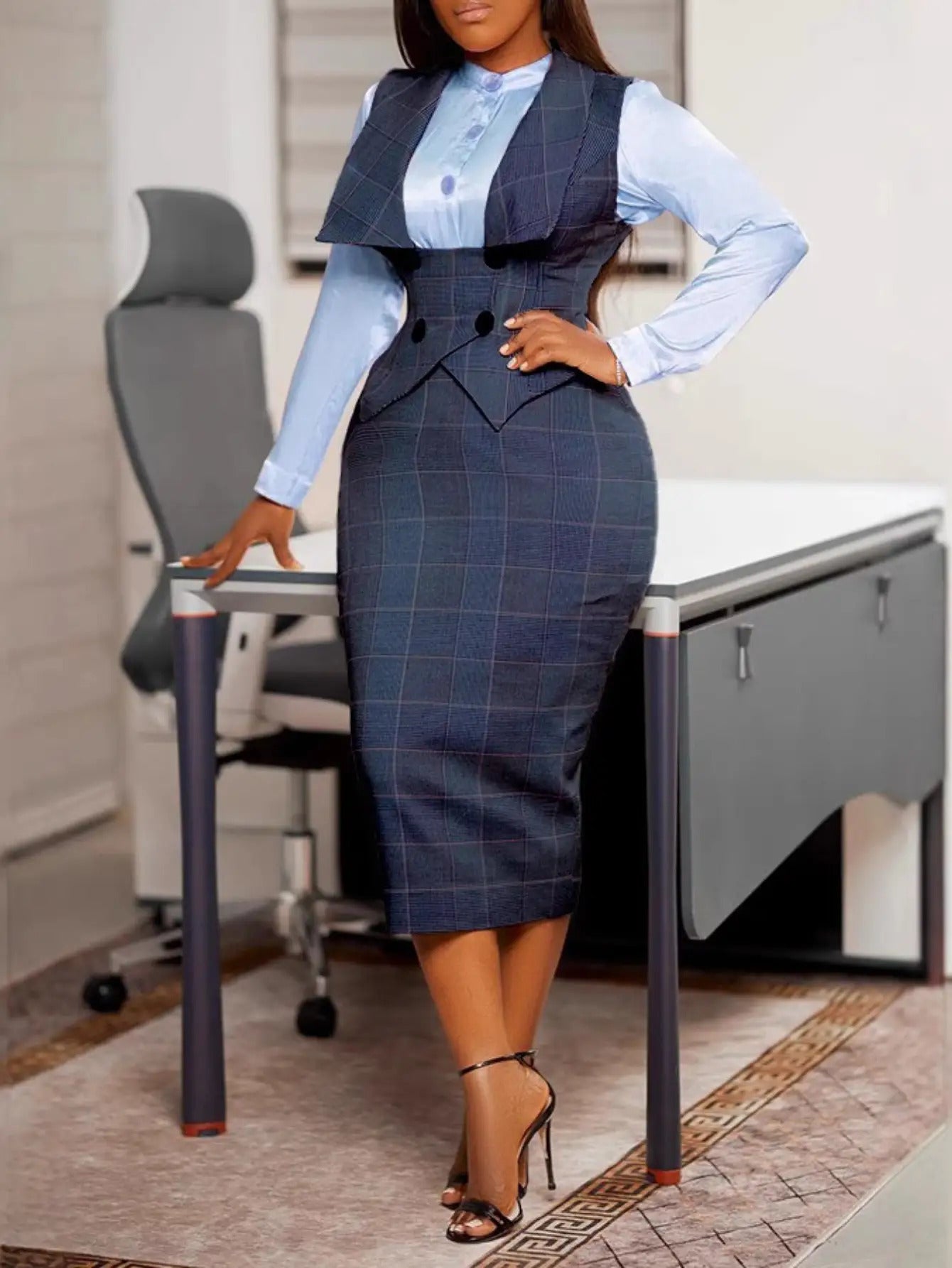 Women's Two-Piece Skirt Set - Floral Print Workwear Look 6997 detail view