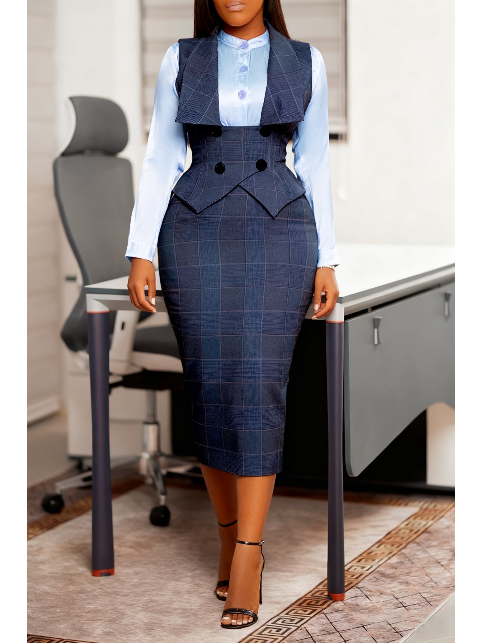 Women's Two-Piece Skirt Set - Floral Print Workwear Look 6997 detail view