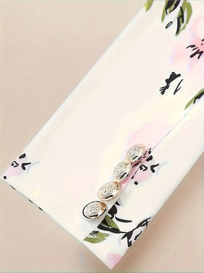 Women's Two-Piece Skirt Set - Floral Print Workwear Matching Outfit detail view