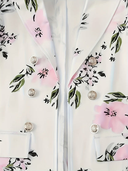 Women's Two-Piece Skirt Set - Floral Print Workwear Matching Outfit detail view