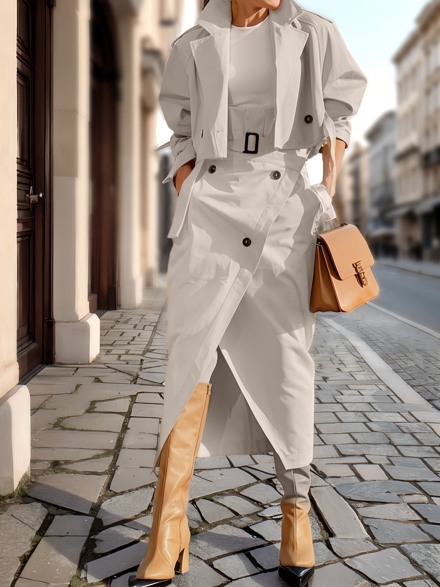 Women's Two-Piece Skirt Set - Solid Color Casual Matching Outfit detail view
