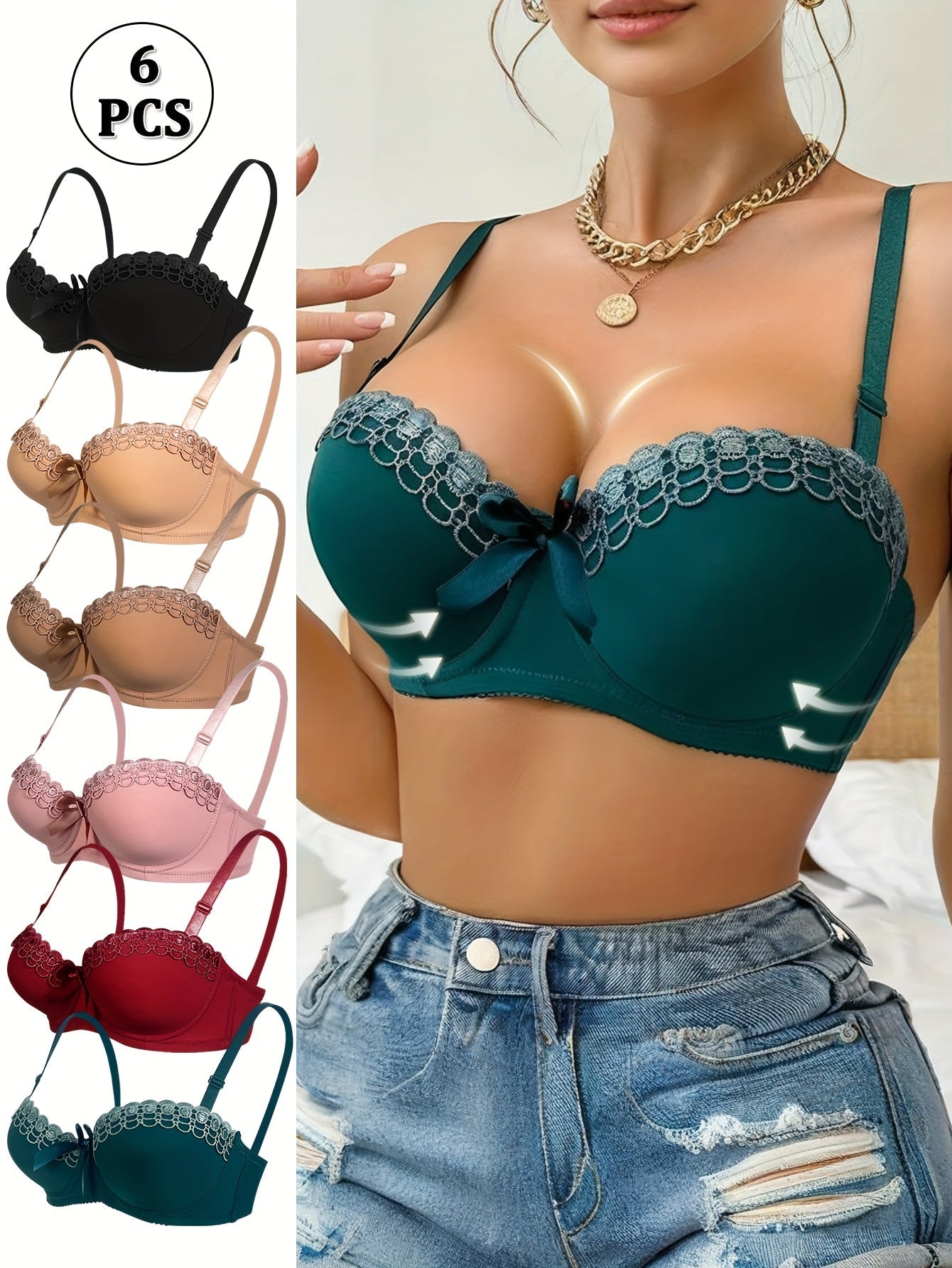 Women's Underwire Bra - 6-Pack Fixed Padding, High Support – view 6