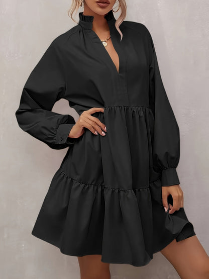 Women's V-Neck Casual Dress - Ruffle detail view