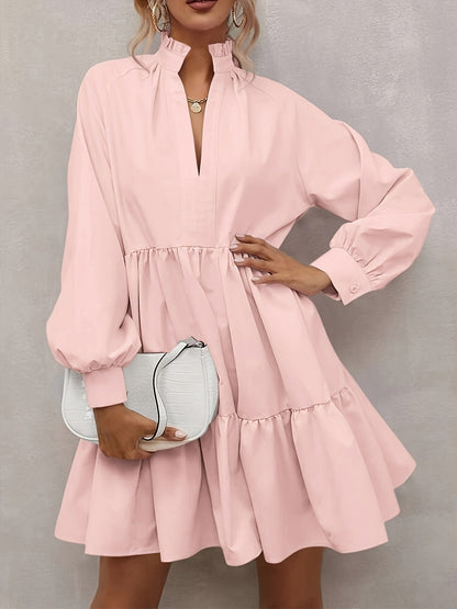 Women's V-Neck Casual Dress - Ruffle detail view