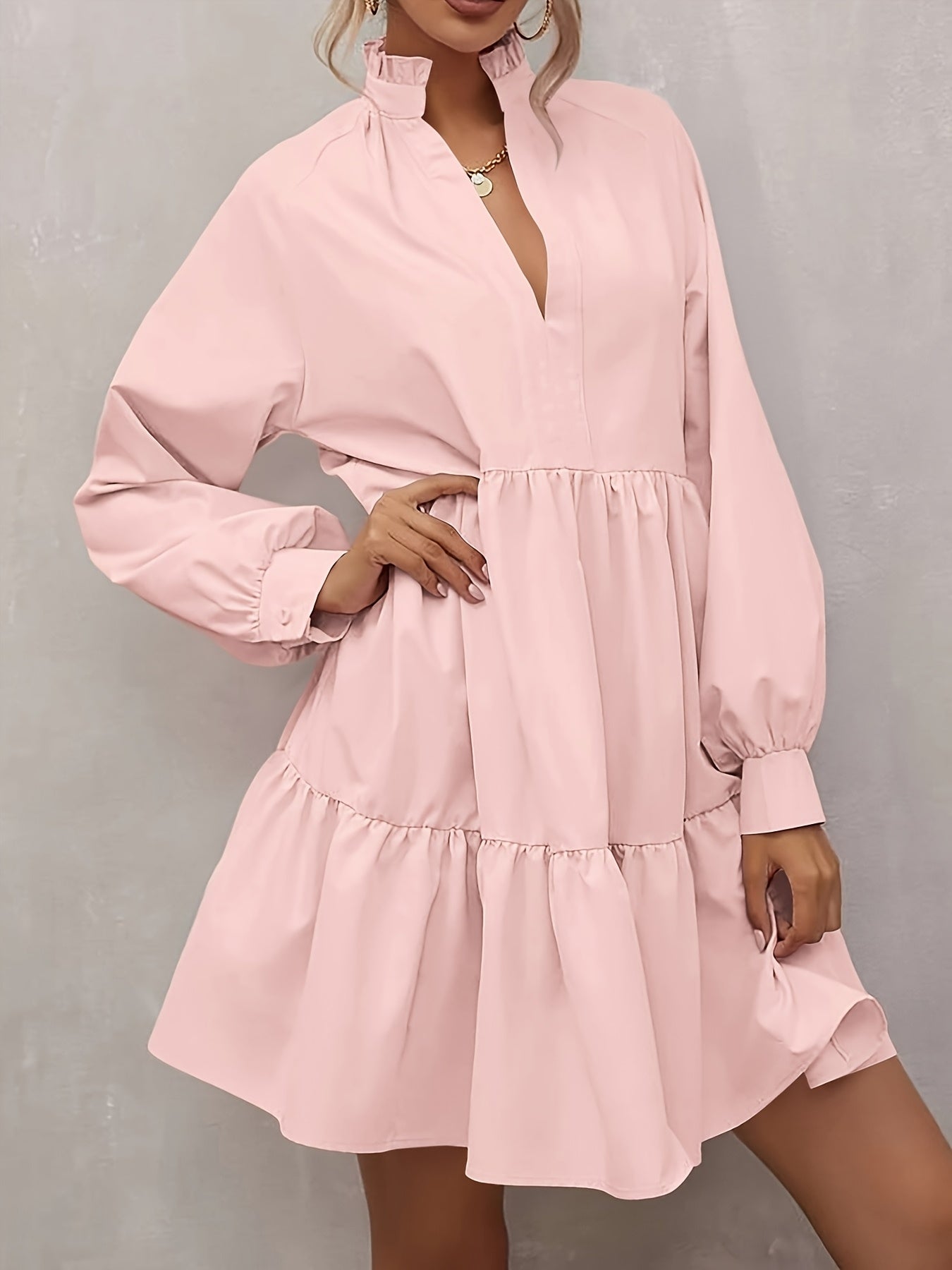 Women's V-Neck Casual Dress - Ruffle detail view