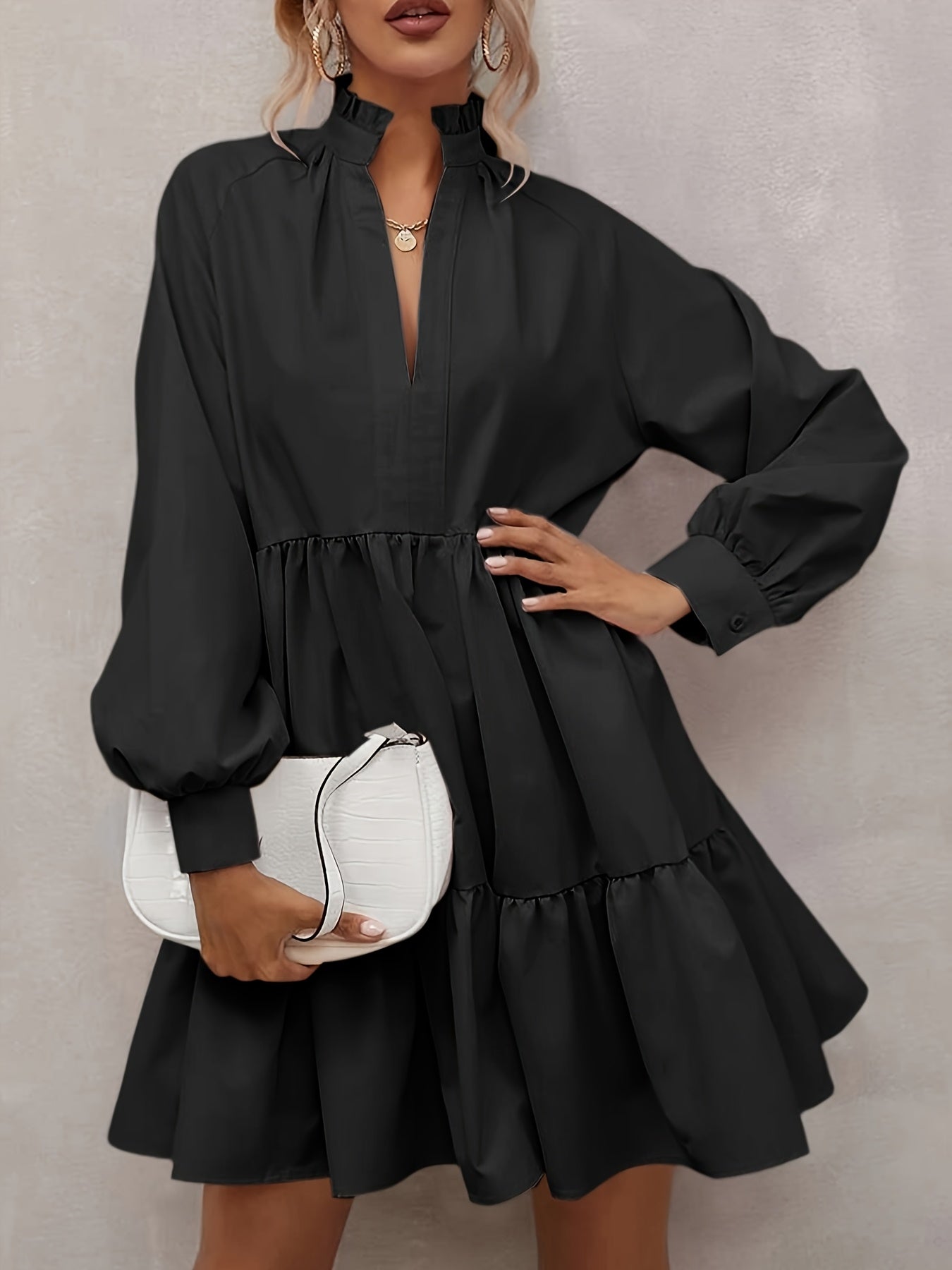 Women's V-Neck Casual Dress - Ruffle detail view