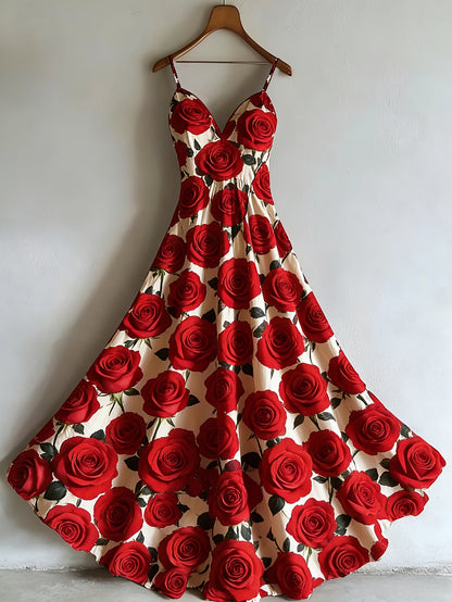 Women's V-Neck Maxi A-Line Dress - Sleeveless – Red option – view 9