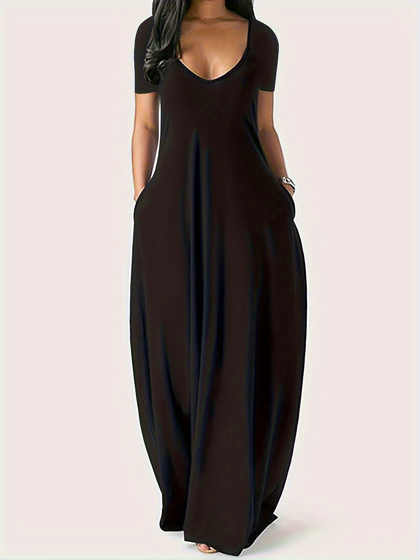Women's V-Neck Maxi Dress 2-Pack - Wine Red and Black detail view