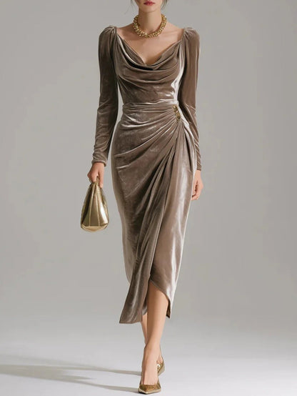 Women's V-Neck Maxi Evening Dress - Ruffle Event Style detail view