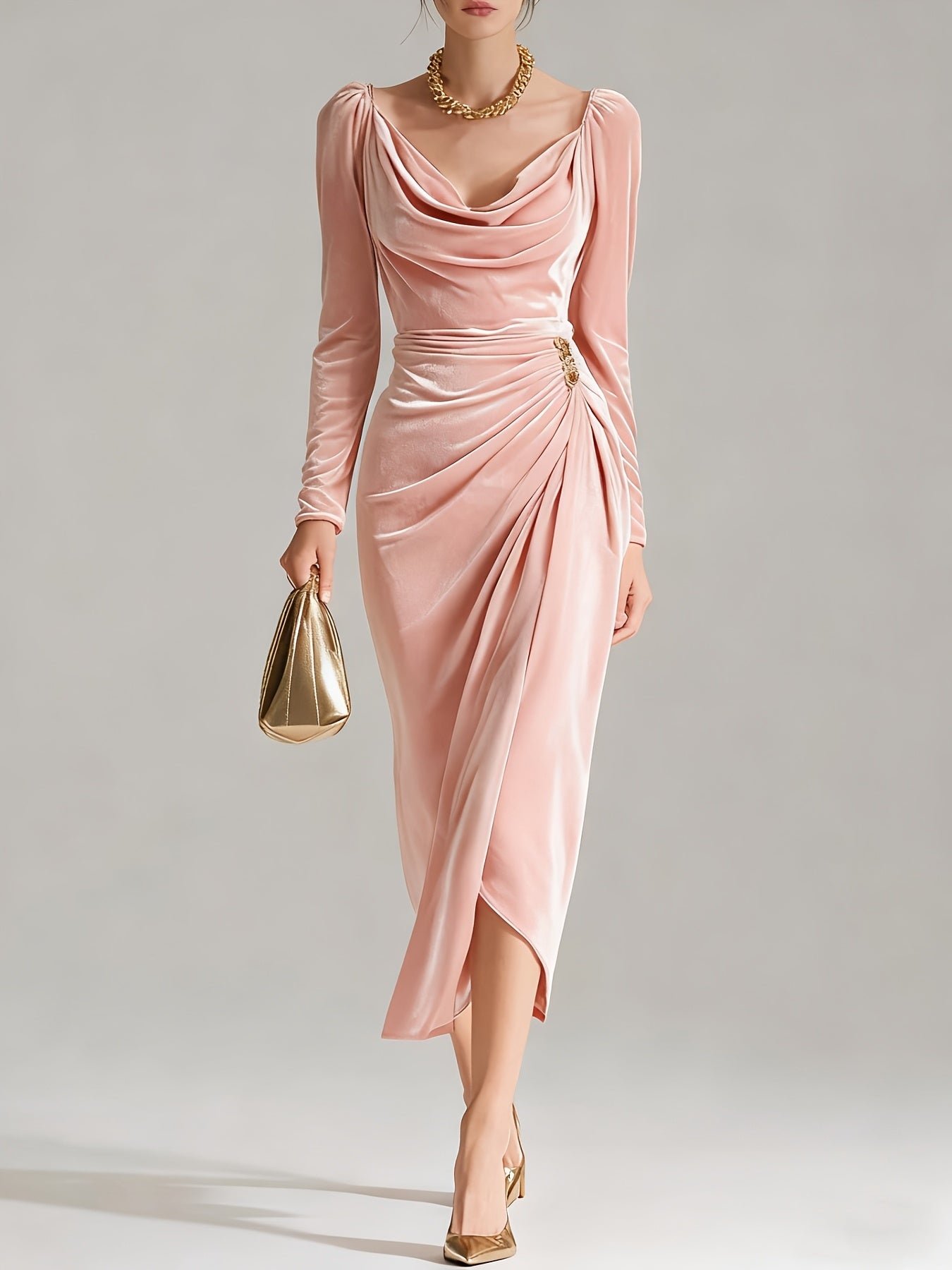 Women's V-Neck Maxi Evening Dress - Ruffle Event Style detail view